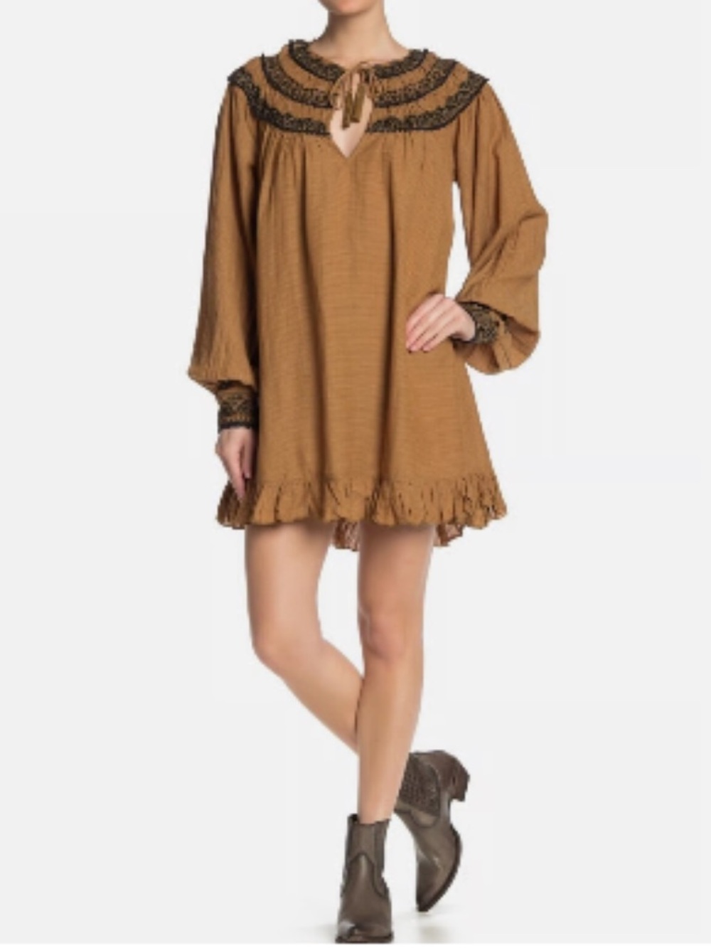 Free People Erin Embroidered Long Sleeve Mini Dress